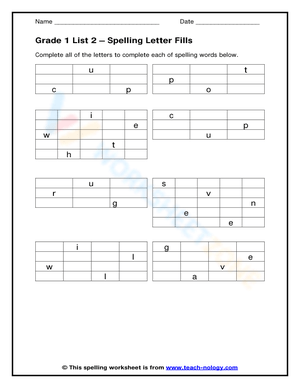 Grade 1 Spelling Letter Fills: Essential Worksheet