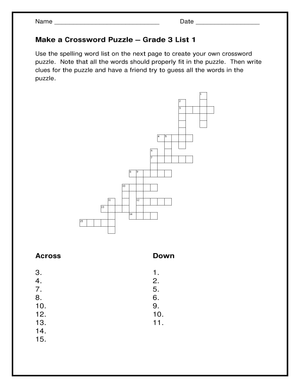 Printable Grade 3 Crossword Maker | Essential Spelling