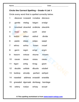 Grade 4 Spelling — Printable No-Prep Practice Worksheet