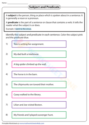 Subject and Predicate Coloring Fun Worksheet