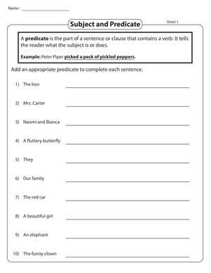 Essential Add the Missing Predicate Worksheet | Grades 2-4