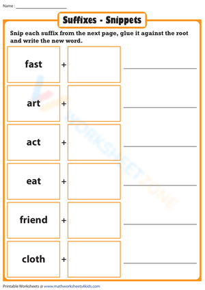 Suffixes Snippets: Cut and Glue Activity