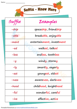 Comprehensive List of Suffixes for Vocabulary