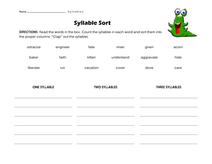 Essential Syllable Sort Worksheet | Grade 1-2 ELA