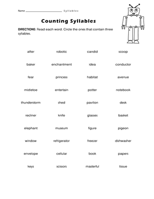 Essential Syllable Counting Worksheet | Grade 1-2 ELA