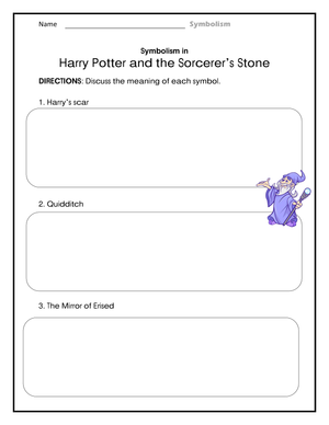Essential Symbolism Worksheet: Harry Potter Grade 7-8