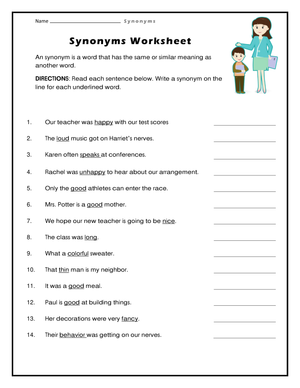 Essential Synonyms Worksheet | Grade 1-3 ELA Aligned