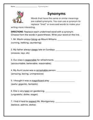 Printable Grade 3 Synonyms Worksheet: Essential ELA Practice