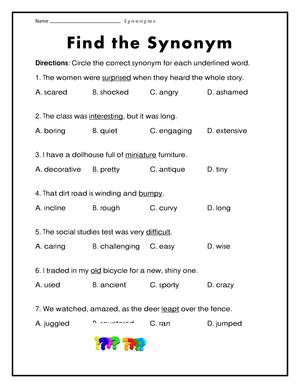 Essential Synonyms Worksheet | Grade 2 Printable ELA