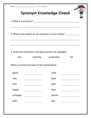 Synonym Knowledge Check Worksheet | Essential Grade 2 ELA