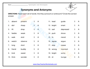 Printable Synonyms and Antonyms Practice — Grade 2 ELA