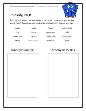 Thinking BIG! Synonyms and Antonyms | Essential Grade 2