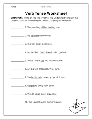 Grade 4 Verb Tense — Essential Printable No-Prep Worksheet