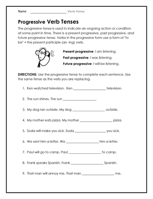 Printable Grade 4 Progressive Verb Tenses Worksheet