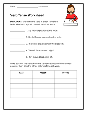 Grade 3 Verb Tense — Printable No-Prep Worksheet