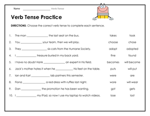Printable Verb Tense Practice Worksheet | Grade 2-4 ELA
