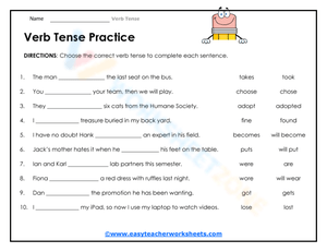 Verb Tense Practice Worksheet
