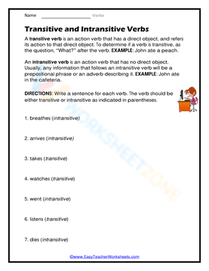 Grade 4-6 Transitive Verbs: Printable Worksheet
