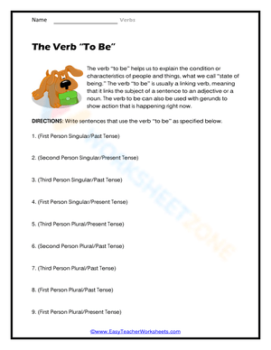 Essential To Be Verb Worksheet | Grade 1-2 ELA