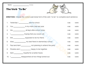 Grade 1-2 Verb 'To Be' Worksheet | Essential Past Tense