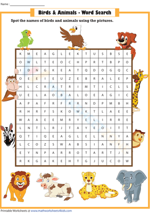 Animals & Birds Word Search - Find 12 Hidden Words!