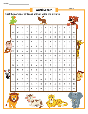Animals & Birds Word Search - Find 12 Hidden Words!