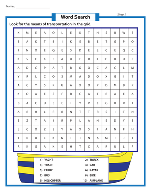 Transportation Word Search Puzzle
