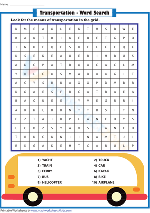 Transportation Word Search Puzzle