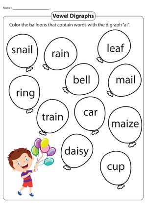 Grade 1-2 Digraph "ai" — Printable No-Prep Worksheet