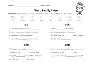 Word Family Cloze Worksheet | Essential Grade 1-2 Phonics