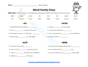 Word Family Cloze
