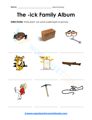Printable -ick Family Album Worksheet | Grade 1 & 2 ELA