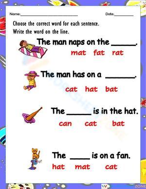 Printable CVC Sentences Worksheet | Grade K-1 Phonics