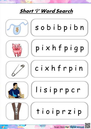 Printable Short 'I' Word Search Worksheet: Grade 2-3 Phonics
