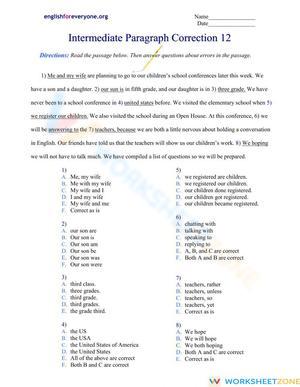 Grade 8 Paragraph Correction — Printable No-Prep Worksheet