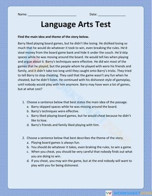 CCSS.RL.4.2 Worksheet: ELA Test — Grade 4 Aligned