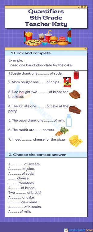 Essential Grade 6 Food Quantifiers Grammar Worksheet