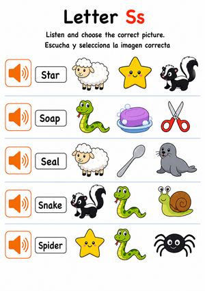 Grade K Letter Ss — Printable No-Prep Phonics Worksheet