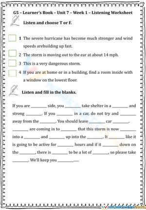 Essential Grade 5 Listening Worksheet: Hurricane Safety