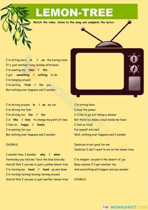 Lemon Tree Song Worksheet | Essential Grade 11-12 ELA