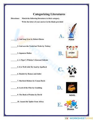 Worksheet Literary Tools