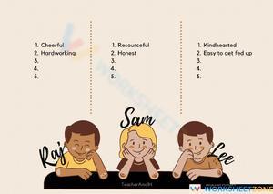 Grade 8 Fair's Fair Character Traits — Printable Worksheet