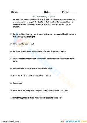 The Drummer Boy of Shiloh Worksheet | Grade 8 Essential