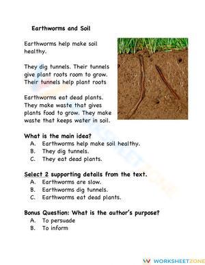 Main Idea: Earthworms and Soil