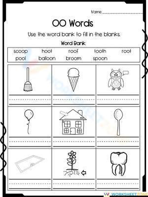 Essential 'OO' Words Worksheet | Grade 1-2 Phonics