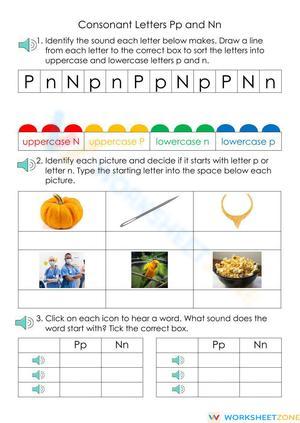 Essential Consonant Letters Pp and Nn Worksheet | Grade K