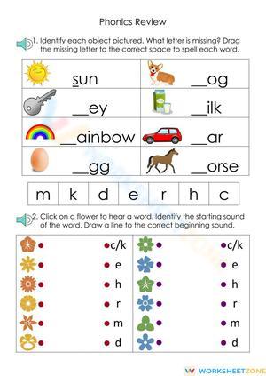 Essential Phonics Review (c, k, e, h, r, m, d) | Grade K