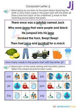 Printable Letter Jj Worksheet — Grade K No-Prep Phonics
