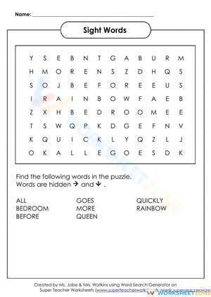 Essential Sight Word Wordsearch | Grade 1 Printable