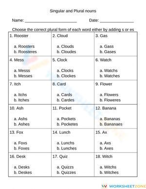 Essential Singular and Plural Nouns Worksheet | Grade 3